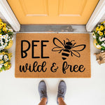 Bee Wild and Free coir doormat featuring a cute insect graphic, this natural fiber welcome mat adds a stylish touch to your front porch decor while providing a durable outdoor floor covering for your home entrance and entryway.