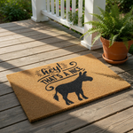 Funny donkey doormat featuring a silhouette of a donkey and the text Hey That's A Nice Ass, this natural coir fiber welcome mat is a humorous front porch decor piece for animal lovers and makes for a unique housewarming entry rug.