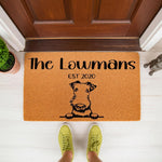 Personalized Airedale Terrier doormat featuring a custom family name and established year on natural coir fiber, this custom dog welcome mat is a durable outdoor floor rug for pet lovers and a stylish front porch decor entryway