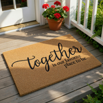 Together is our favorite place to be doormat, a natural coir fiber welcome mat for front porch decor featuring elegant black script lettering on a durable outdoor rug that adds a warm, inviting touch to any home entryway or