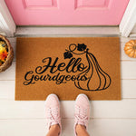 a door mat that says hello gourdgeous on it