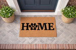 Pet lover home doormat with a paw print heart design, featuring a natural coir fiber welcome mat for front porch decor, perfect for dog and cat owners looking for a durable outdoor entrance rug for their house or apartment entry.