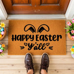 a door mat that says happy easter y'all