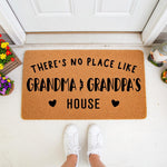 Grandma and Grandpa house doormat featuring natural coir fiber, this personalized welcome mat for grandparents makes a cute front porch decor piece with black text and heart icons for a cozy home entrance that guests will love.