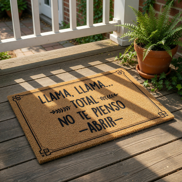 Funny Llama doormat with Spanish text, featuring a natural coir fiber welcome mat for your front porch.