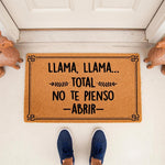 Funny Llama Spanish welcome doormat featuring a humorous message for visitors, this natural coir fiber outdoor floor mat is a stylish front porch decor piece that adds personality to your home entrance and entryway floor space.
