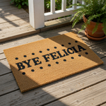 Bye Felicia doormat featuring bold black text on a natural coir fiber welcome mat, this funny front porch rug is a durable outdoor floor mat for home entryways that adds a humorous touch to your house decor and entryway floor