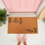 Sign language welcome doormat featuring hand signs for the word stay, this natural coir fiber entry mat is a durable outdoor floor rug for your front porch, home entrance, or apartment door decor with a unique hand gesture design.