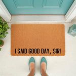 I Said Good Day Sir doormat, a funny coir welcome mat for front porch decor featuring bold black text on a natural fiber rug, perfect for a humorous entryway floor mat that greets guests with a classic movie quote and stylish