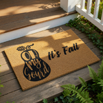 Oh My Gourd It's Fall coir doormat featuring a black pumpkin graphic on a natural fiber welcome mat, perfect for seasonal autumn porch decor, farmhouse entryway rugs, and festive outdoor home entrance floor mats for the harvest