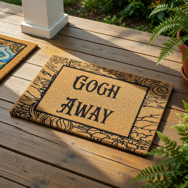 Funny doormat with a punny message and swirling art style border, this natural coir welcome mat features a humorous quote for your front porch, entryway, or home decor, making it a unique housewarming item for art lovers and fans