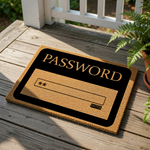 Password entry doormat featuring a funny computer login design on natural coir fiber, this unique welcome mat makes a clever front porch decor piece for tech lovers and gamers looking for a humorous housewarming gift for their