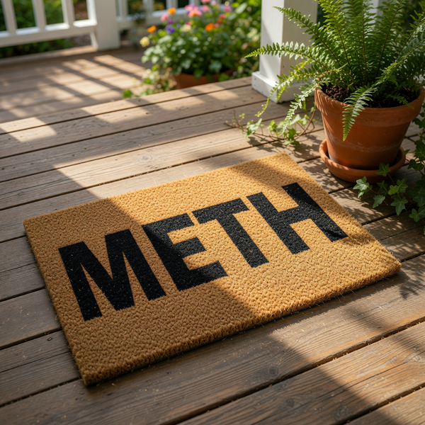 a wooden sign sitting on top of a wooden table