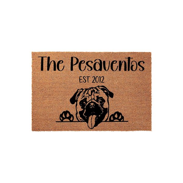 Pug Personalized Family Name Doormat