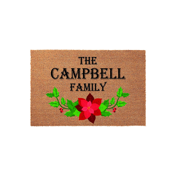 Poinsettia Personalized Last Name Doormat