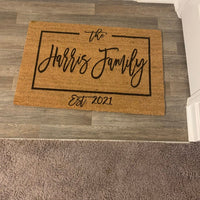 Last Name Established Date Custom Personalized Doormat
