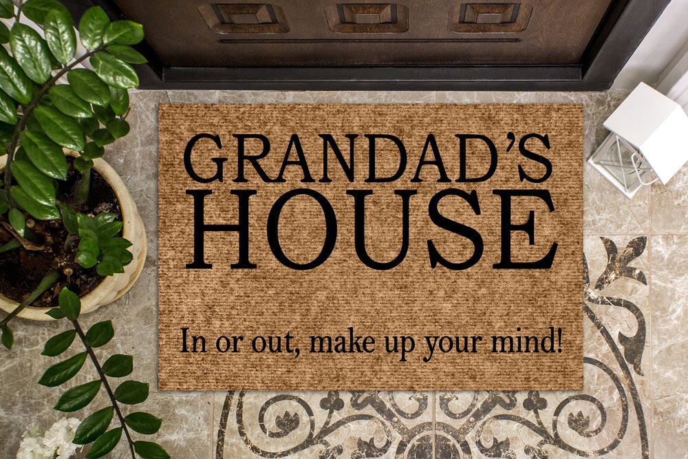 Grandad's House- In our Out | Funny Door Mat | Welcome Mat | Gift for Grandpa |  Doormat | Personalized Door Mat | Personalized Gift