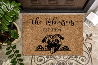 Pug Dog Personalized Custom Doormat
