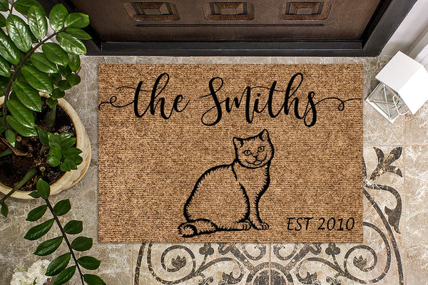 Russian Blue Cat Doormat  | Personalized Doormat | Custom Doormat | Welcome Mat | Housewarming Gift | Closing Gift | Last Name Door Mat