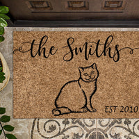 Russian Blue Cat Doormat  | Personalized Doormat | Custom Doormat | Welcome Mat | Housewarming Gift | Closing Gift | Last Name Door Mat