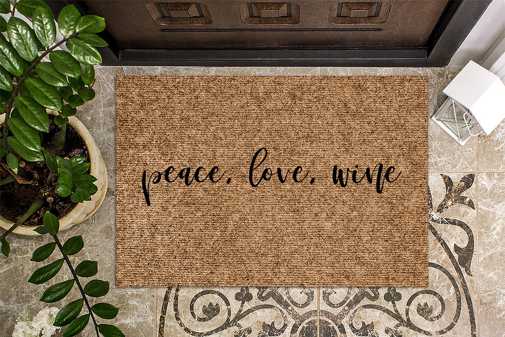 peace, love, wine Doormat