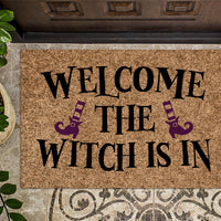 Welcome The Witch Is In Halloween Door Mat