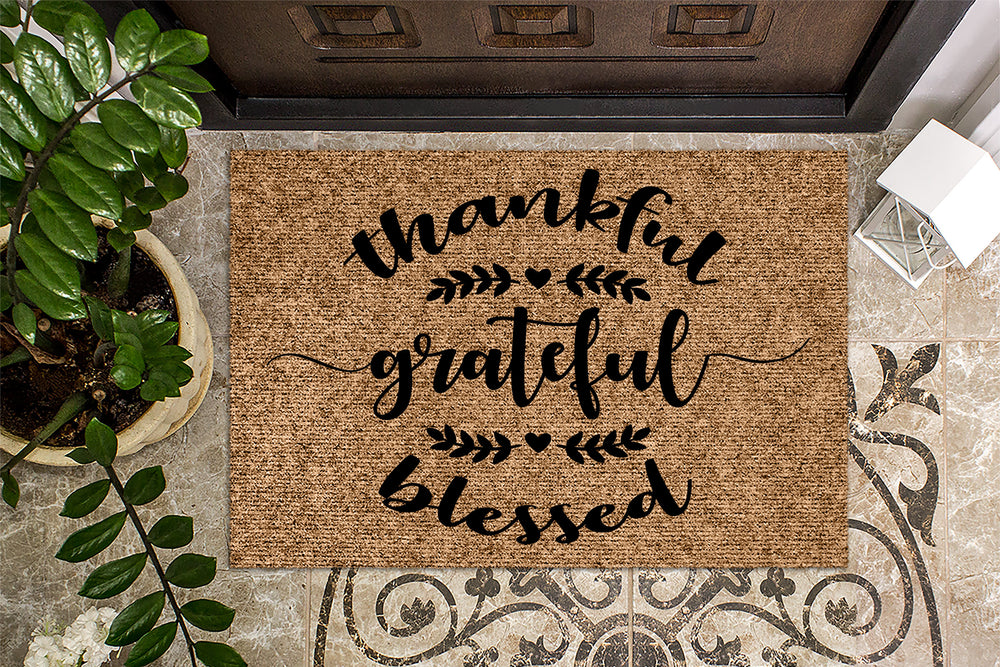 Thankful Grateful Blessed Fall Door Mat