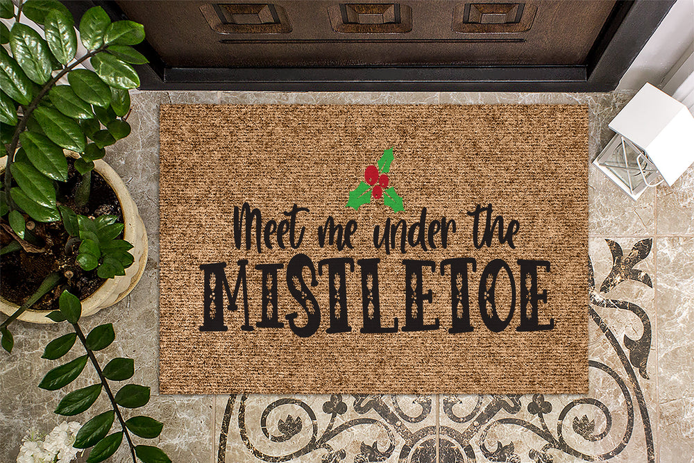 Meet Me Under the Mistletoe Colorful Christmas Doormat
