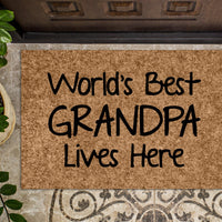 World&#39;s Best Grandpa Lives Here | Grandfather&#39;s House Door Mat | Welcome Mat | Gift for Grandpa |  Doormat | Custom Door Mat