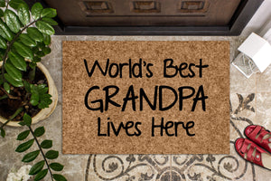 World&#39;s Best Grandpa Lives Here | Grandfather&#39;s House Door Mat | Welcome Mat | Gift for Grandpa |  Doormat | Custom Door Mat