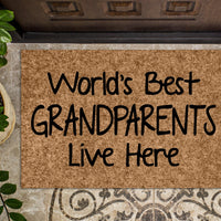 World&#39;s Best Grandparents Live Here | Grandparent&#39;s House Door Mat | Welcome Mat | Gift for Grandparents |  Doormat | Custom Door Mat