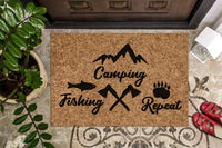 Camp Fish Repeat  Door Mat
