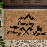 Camp Fish Repeat  Door Mat