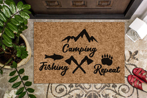 Camp Fish Repeat  Door Mat