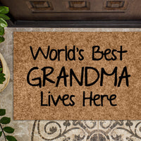 World&#39;s Best Grandma Lives Here | Grandmother&#39;s House Door Mat | Welcome Mat | Gift for Grandma |  Doormat | Custom Door Mat