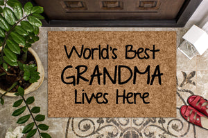 World&#39;s Best Grandma Lives Here | Grandmother&#39;s House Door Mat | Welcome Mat | Gift for Grandma |  Doormat | Custom Door Mat
