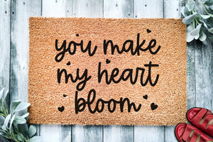 You Make My Heart Bloom Doormat | Love Spring Welcome Mat | Springtime Door Mat | Valentine's Decor Doormat | Cute Spring Romantic Door Mat