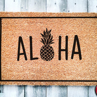 Aloha Pineapple Mat | Hawaiian Doormat | Hello Doormat | Welcome Mat | Beach Door Mat | Beach Gift | Home Doormat | Home Decor | Tropical