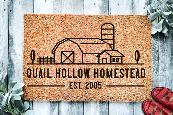 Personalized Custom Name and EST Farm House Door Mat | Farm Doormat | Farmhouse Welcome Mat | Homestead Door Mat | Farm Gift | Home Doormat