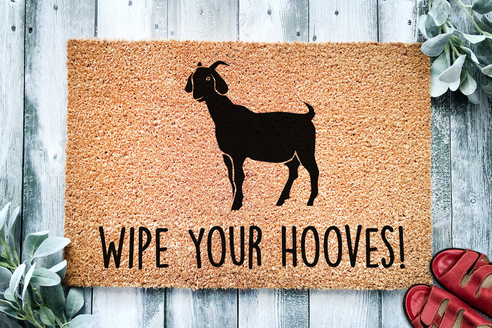 Wipe Your Hooves | Funny Goat Doormat | Go Away | Farm Doormat | Welcome Mat | Funny Door Mat | Funny Gift | Home Doormat | Housewarming
