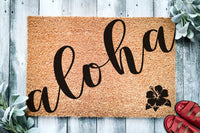 Aloha Hibiscus Mat | Hawaiian Doormat | Hello Doormat | Welcome Mat | Beach Door Mat | Beach Gift | Home Doormat | Home Decor | Tropical
