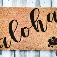 Aloha Hibiscus Mat | Hawaiian Doormat | Hello Doormat | Welcome Mat | Beach Door Mat | Beach Gift | Home Doormat | Home Decor | Tropical