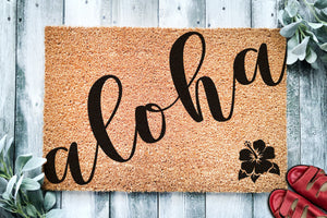 Aloha Hibiscus Mat | Hawaiian Doormat | Hello Doormat | Welcome Mat | Beach Door Mat | Beach Gift | Home Doormat | Home Decor | Tropical