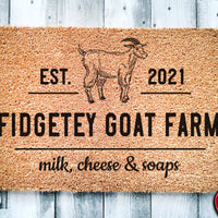 Personalized Custom Name and EST Goat Farm | Goat Farm Doormat | Farmhouse Welcome Mat | Goat Farmer Door Mat | Farm Gift | Home Doormat