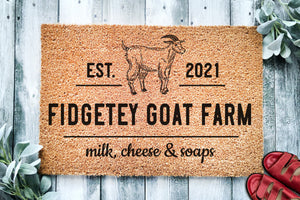 Personalized Custom Name and EST Goat Farm | Goat Farm Doormat | Farmhouse Welcome Mat | Goat Farmer Door Mat | Farm Gift | Home Doormat