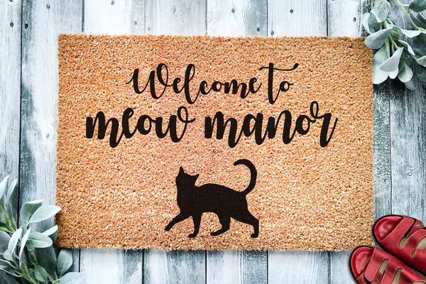 Welcome to Meow Manor | Cute Cat Black Cat Doormat | Welcome Mat | Funny Door Mat | Funny Gift | Home Doormat | Housewarming | Closing Gift