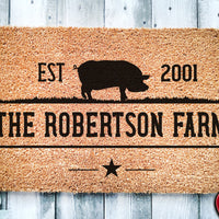 Personalized Custom Name and EST Pig Farm | Pig Hog Sow Farm Doormat | Farmhouse Welcome Mat | Farmer Door Mat | Farm Gift | Home Doormat