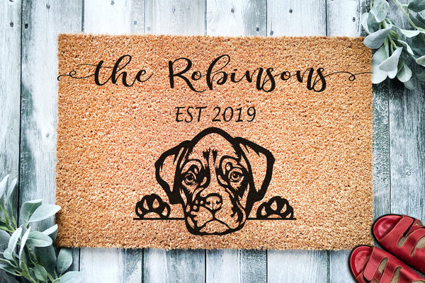 Boxer Puppy Dog v2 | Personalized Doormat | Custom Doormat | Welcome Mat | Housewarming Gift | Closing Gift | Last Name Door Mat | Puppy