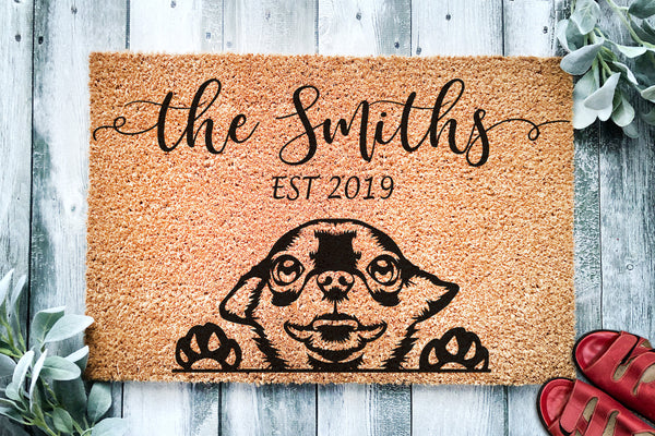 Chihuahua Puppy Dog v2 | Personalized Doormat | Custom Doormat | Welcome Mat | Housewarming Gift | Closing Gift | Last Name Door Mat