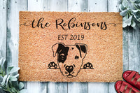 Pitbull Puppy Dog v4 | Personalized Doormat | Custom Doormat | Welcome Mat | Housewarming Gift | Dog Gift | Last Name Door Mat | Pit Bull
